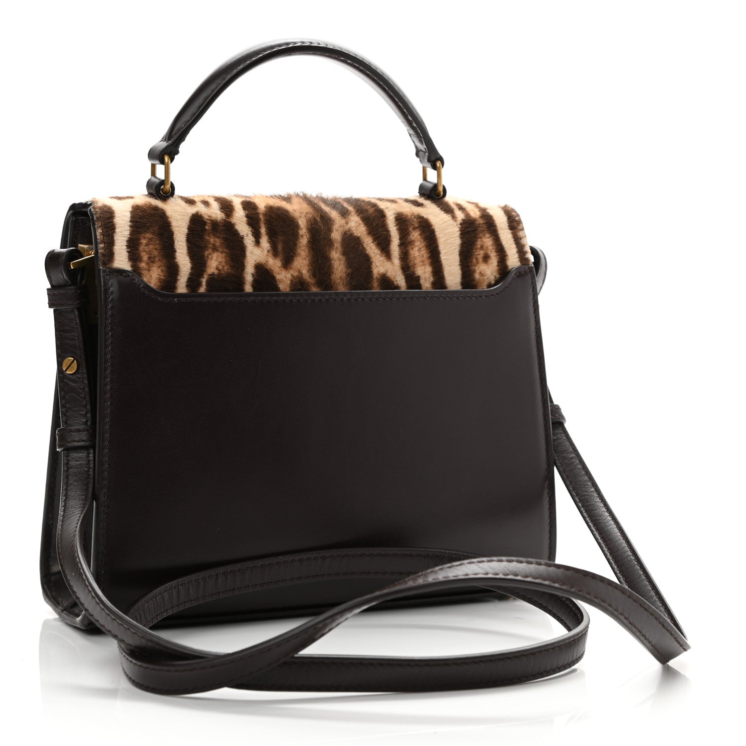 Saint Laurent Calfskin Pony Hair Leopard Print Mini Monogram Cassandra Top Handle Brown 3 of 11