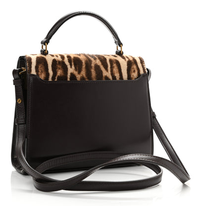 Saint Laurent Calfskin Pony Hair Leopard Print Mini Monogram Cassandra Top Handle Brown 3 of 11