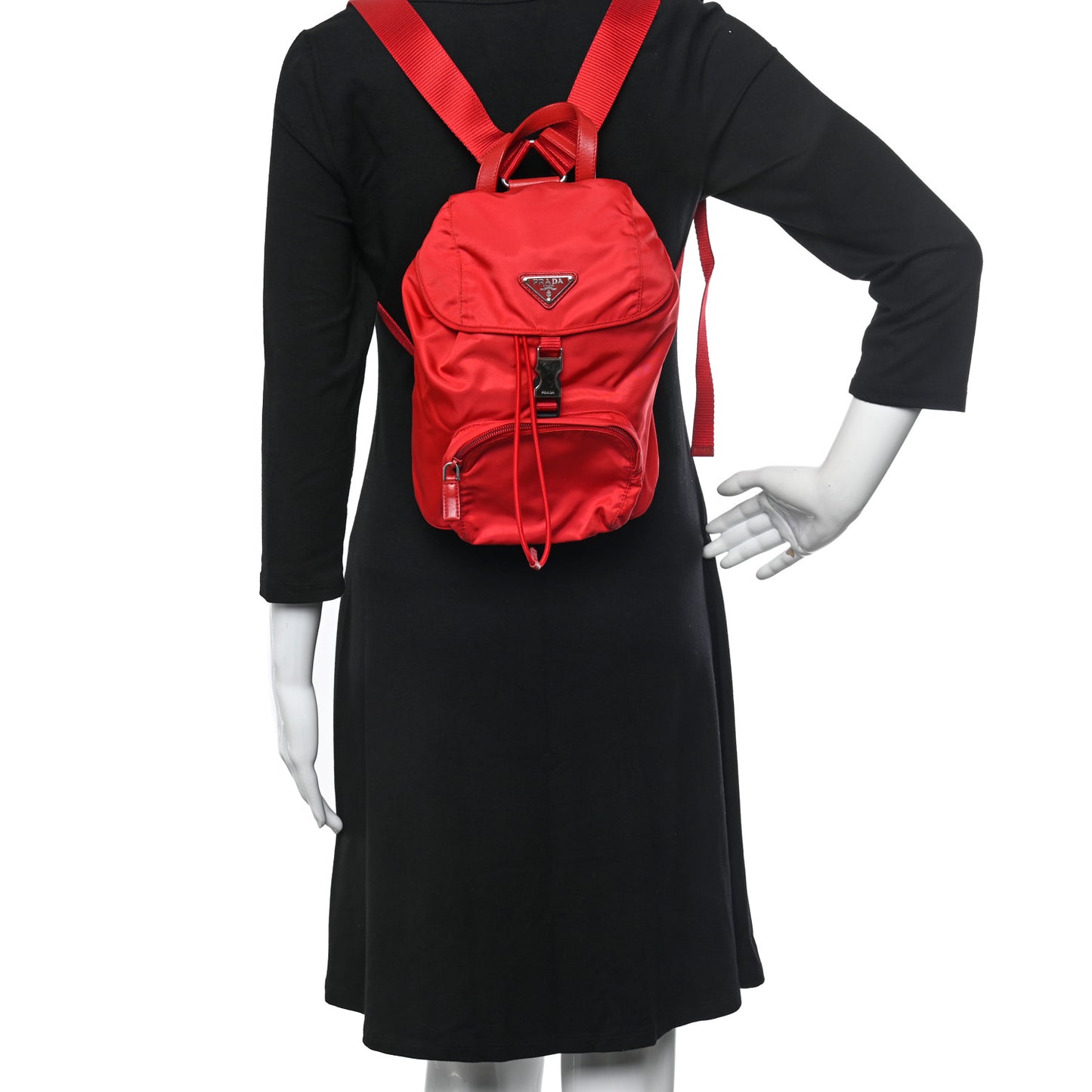 Tessuto Nylon Vela Saffiano Mini Single Snap Buckle Backpack Rosso