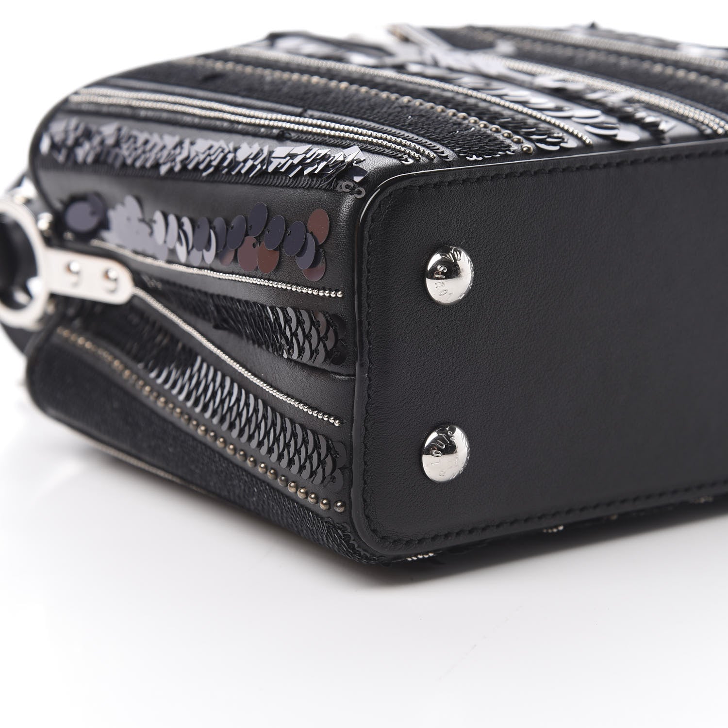 Louis Vuitton Calfskin Sequin Beaded Capucines Mini Black 9 of 11