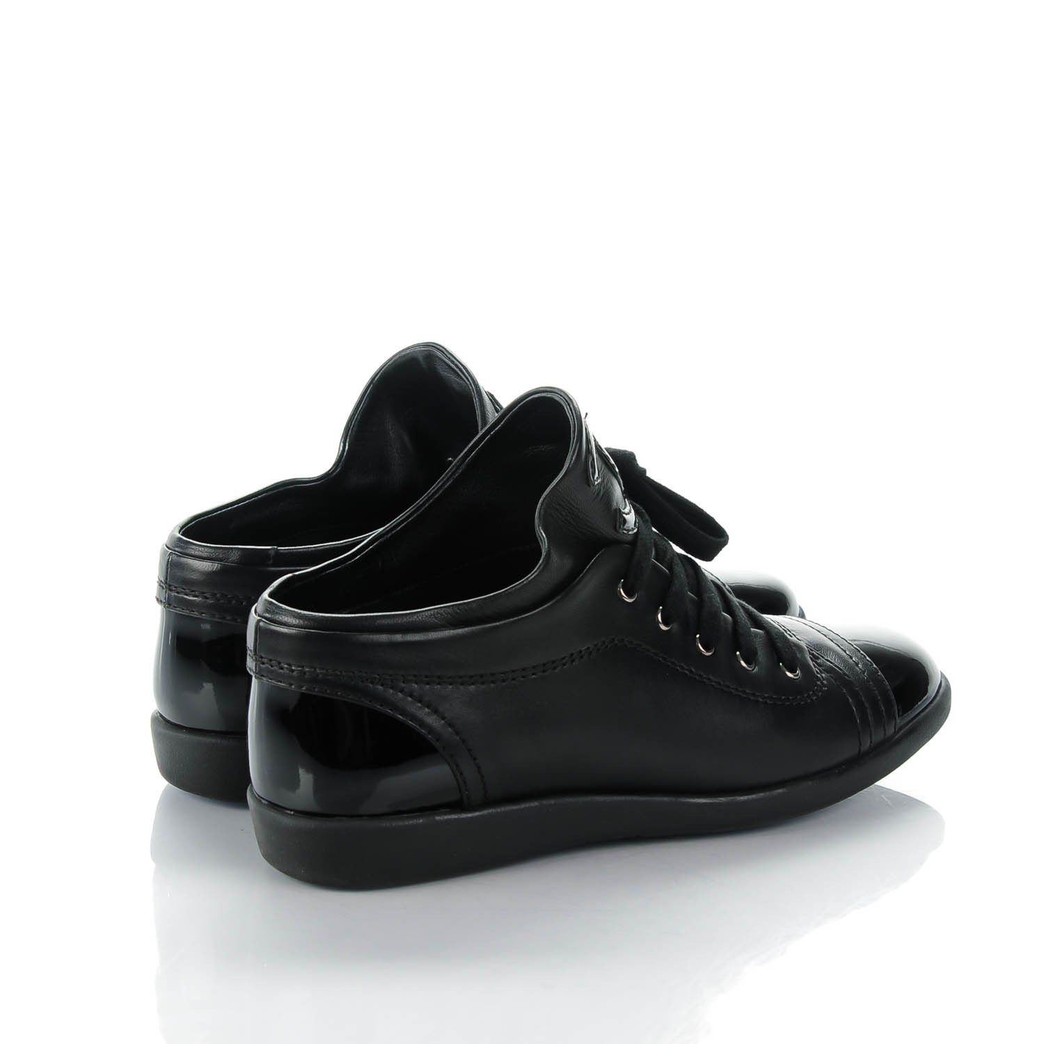 Chanel Leather Patent Cap Toe CC Sneakers 37 Black 4 of 7