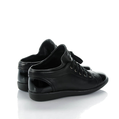 Chanel Leather Patent Cap Toe CC Sneakers 37 Black 4 of 7