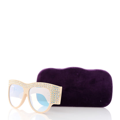 Gucci Acetate Crystal Oversize Hollywood Forever Sunglasses GG0144S Ivory 8 of 8