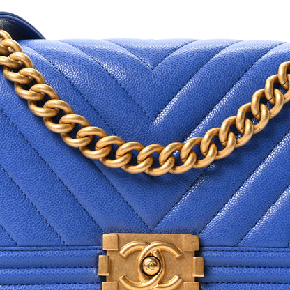Chanel Caviar Chevron Quilted Medium Boy Flap Dark Blue 8 of 10