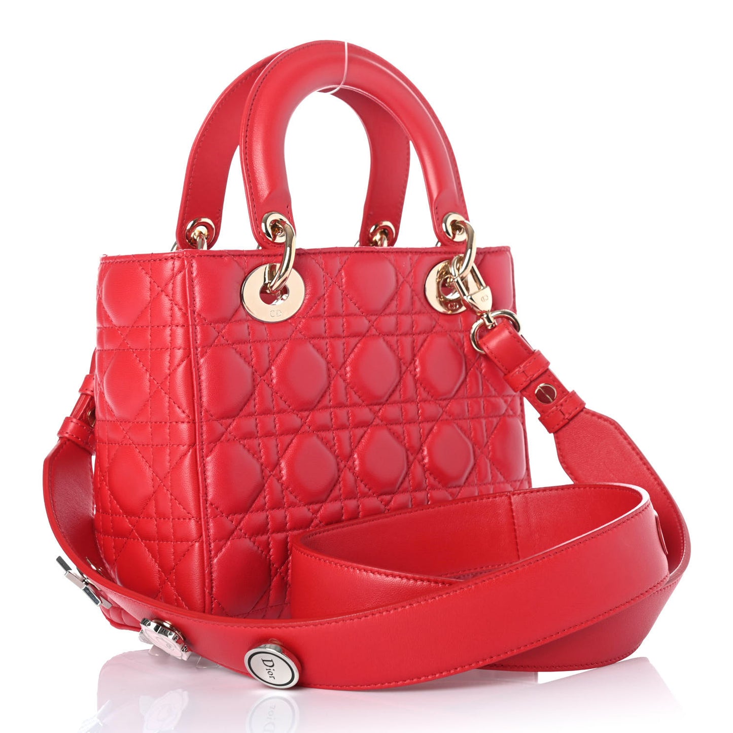 Lambskin Cannage Small Lucky Badges My Lady Dior Red