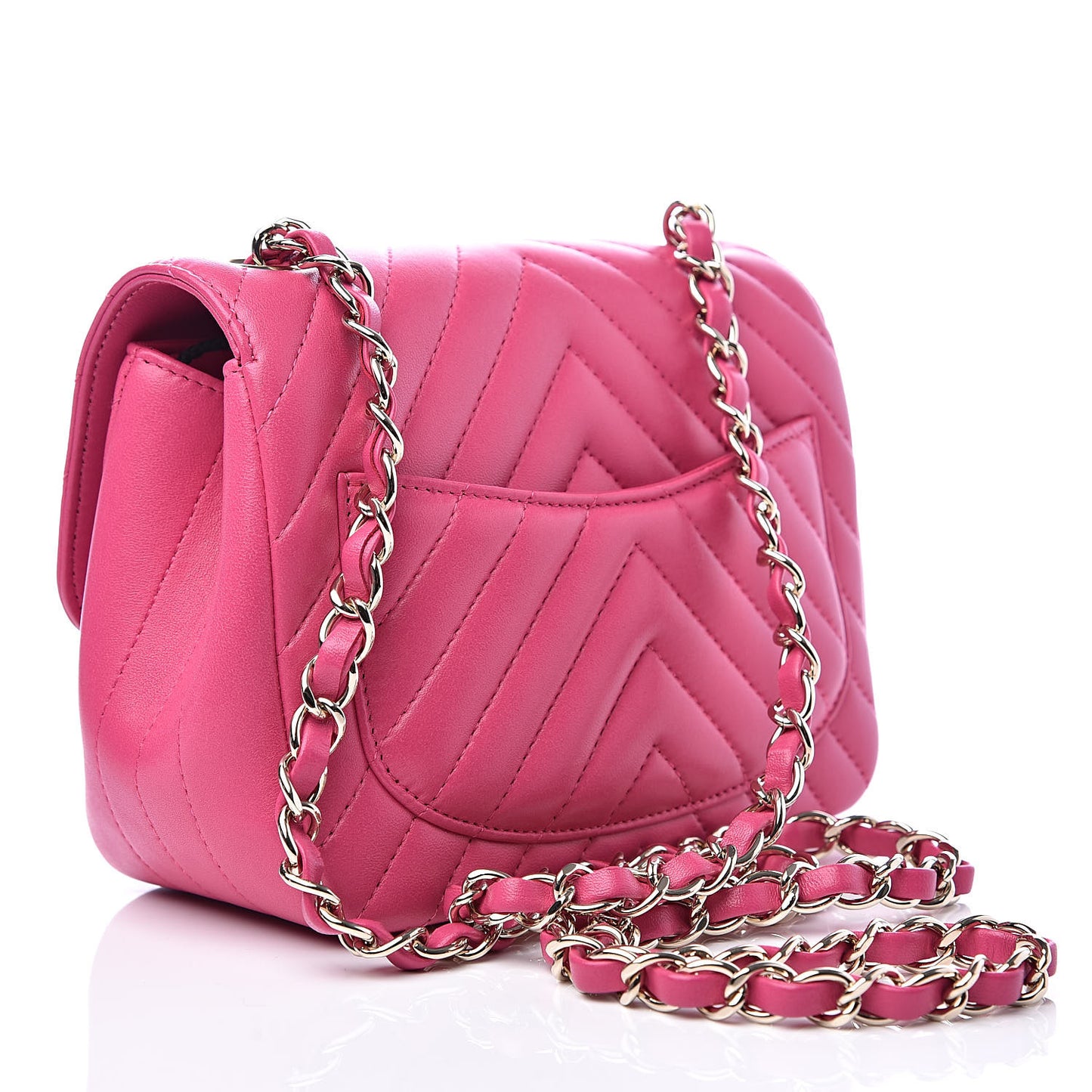 Lambskin Chevron Quilted Mini Square Flap Fuchsia