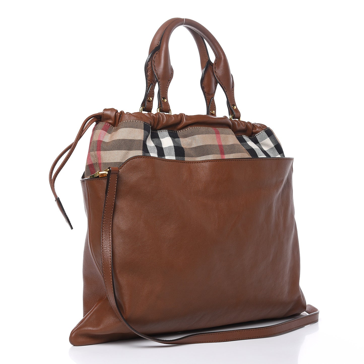 Soft Calfskin House Check Big Crush Tote Brown Ochre