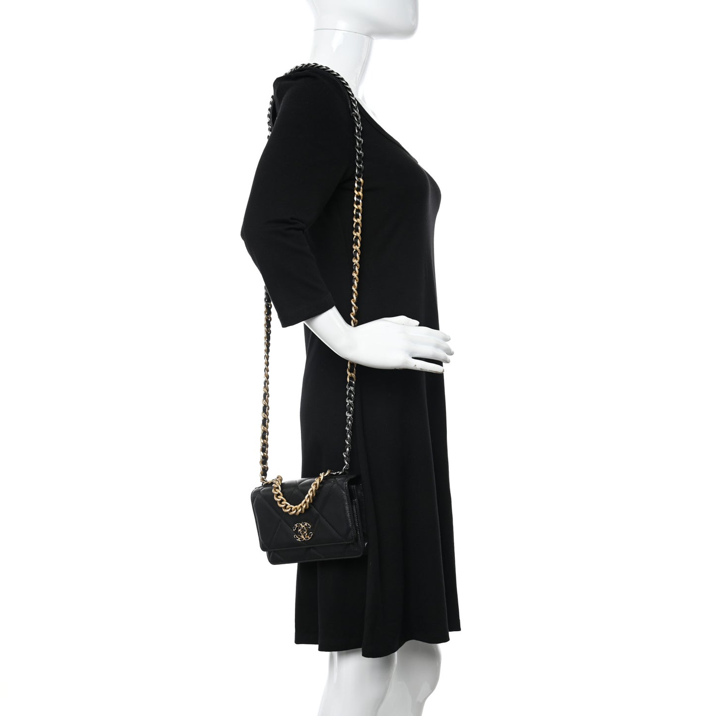 Goatskin Quilted Chanel 19 Wallet On Chain WOC Black