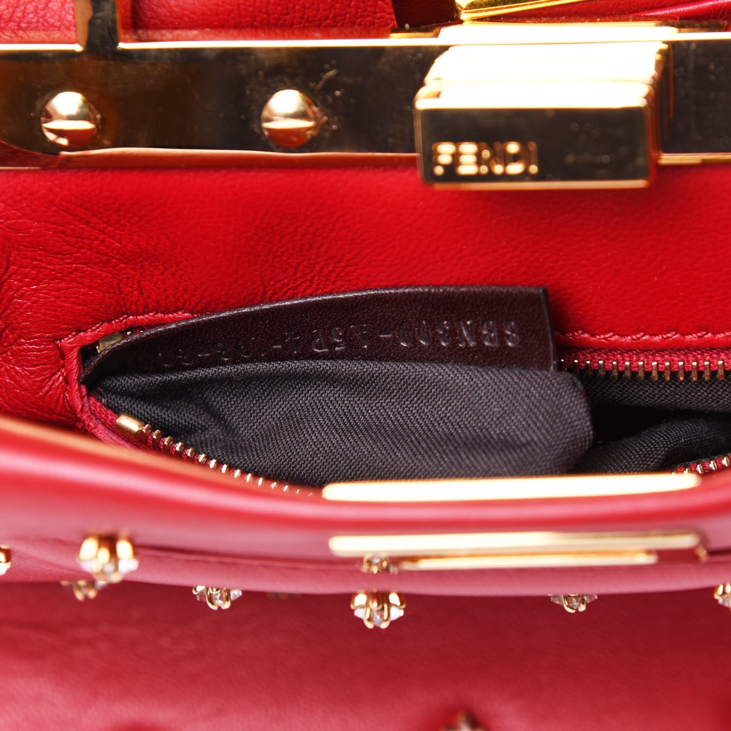 Fendi Nappa Crystal Stars Studded XS Peekaboo Iconic Satchel Fragola 8 of 11