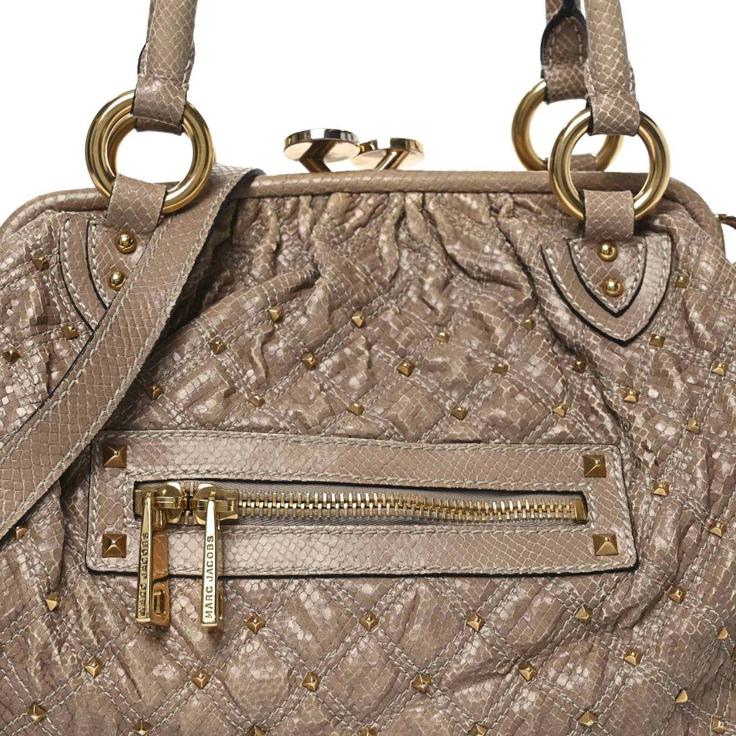 Marc Jacobs Snakeskin Embossed Calfskin Quilted Studded Beige 7 of 9