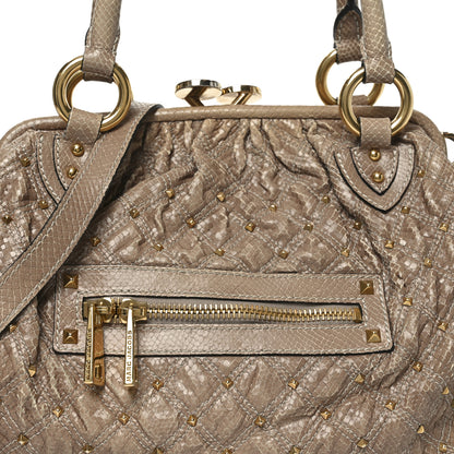 Marc Jacobs Snakeskin Embossed Calfskin Quilted Studded Beige 7 of 9