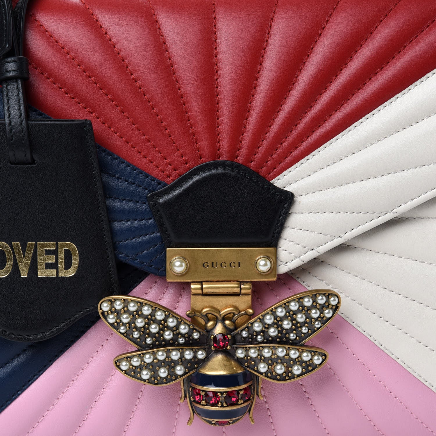Gucci Calfskin Bamboo Trapuntata Queen Margaret Top Handle Bag Blue Agata Hibiscus Red Mystic White Sugar Pink 10 of 10