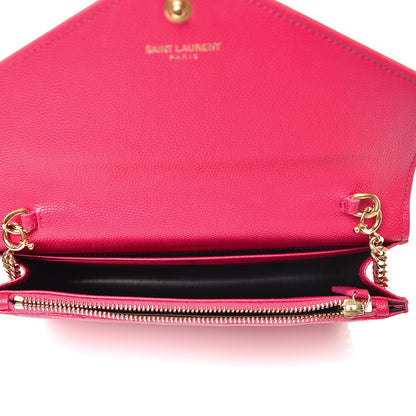 Saint Laurent Grain De Poudre Matelasse Chevron Monogram Envelope Chain Wallet Bubblegum 5 of 13