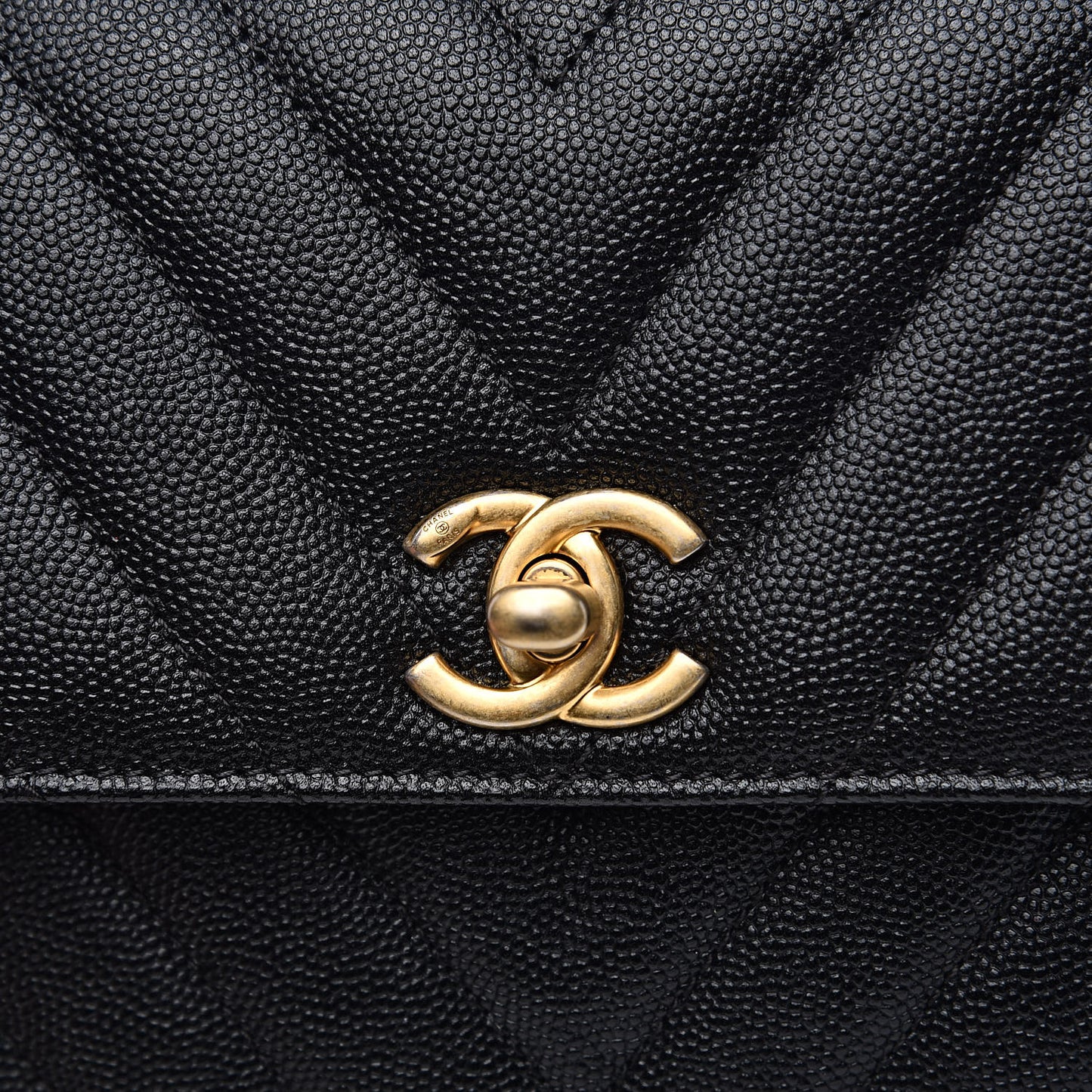 Caviar Chevron Quilted Mini Coco Handle Flap Black