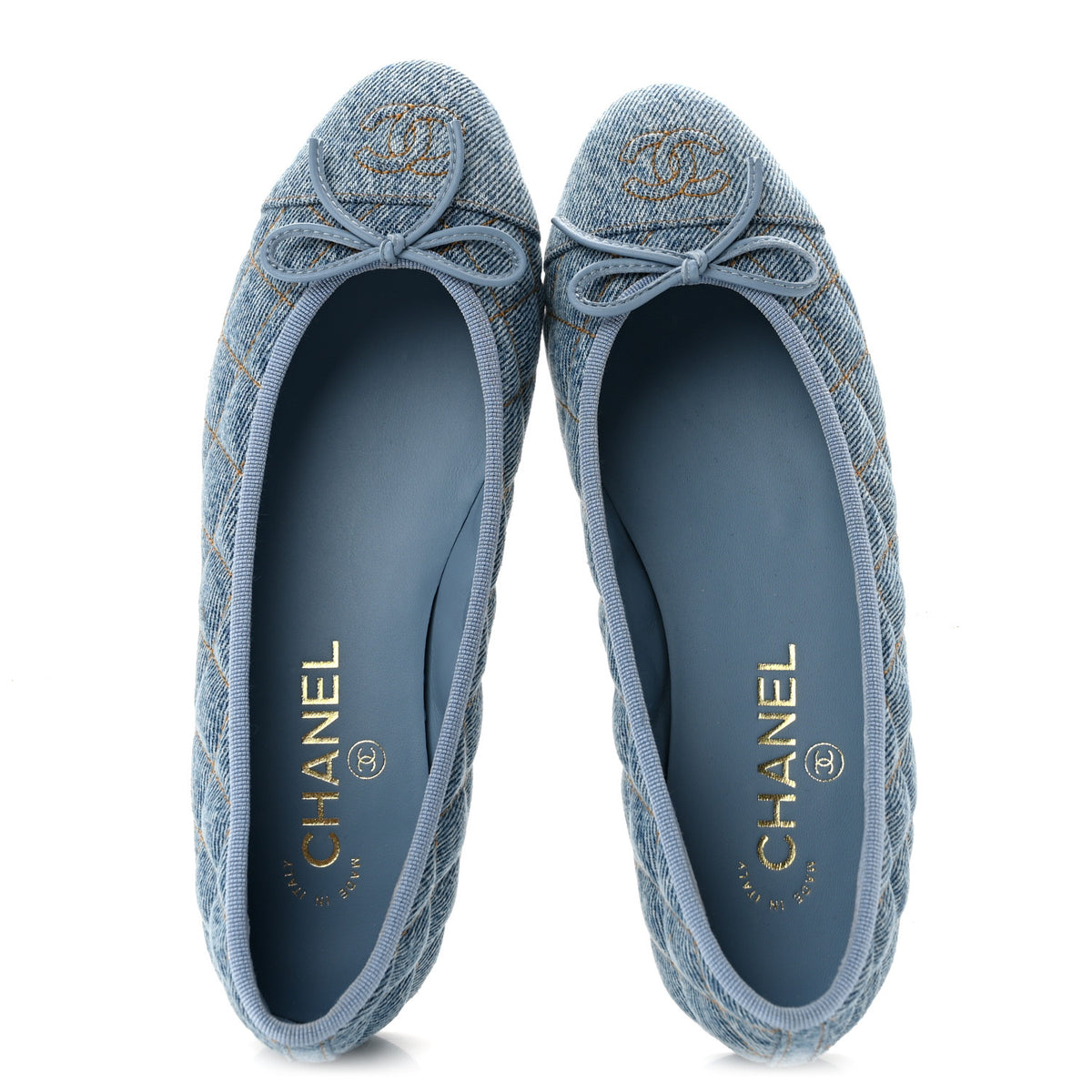 Denim Quilted CC Cap Toe Ballerina Flats 37 Light Blue