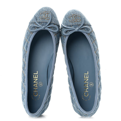 Chanel Denim Quilted CC Cap Toe Ballerina Flats 37 Light Blue 2 of 10