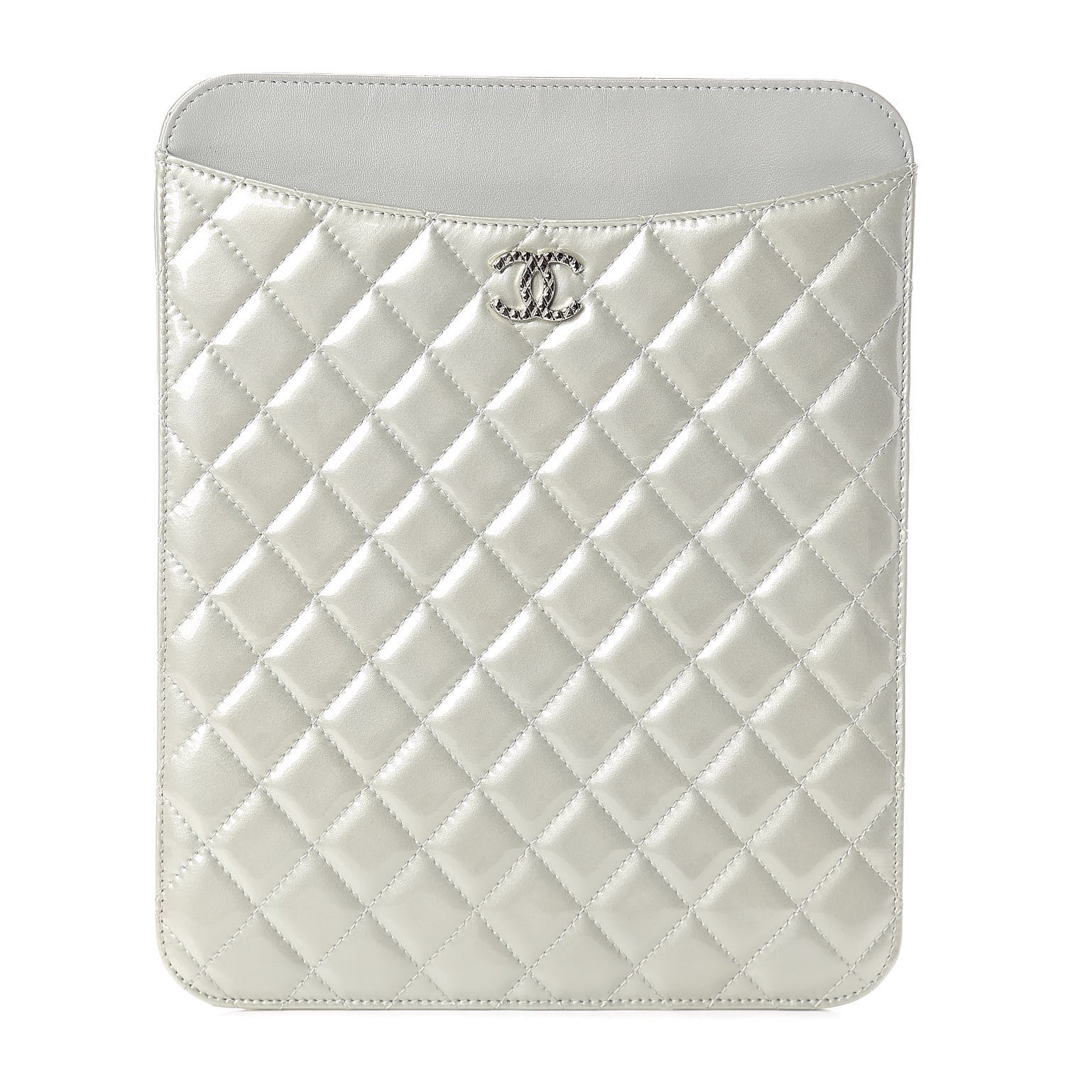 Chanel Patent Quilted Brilliant iPad Case Grey 1 of 9