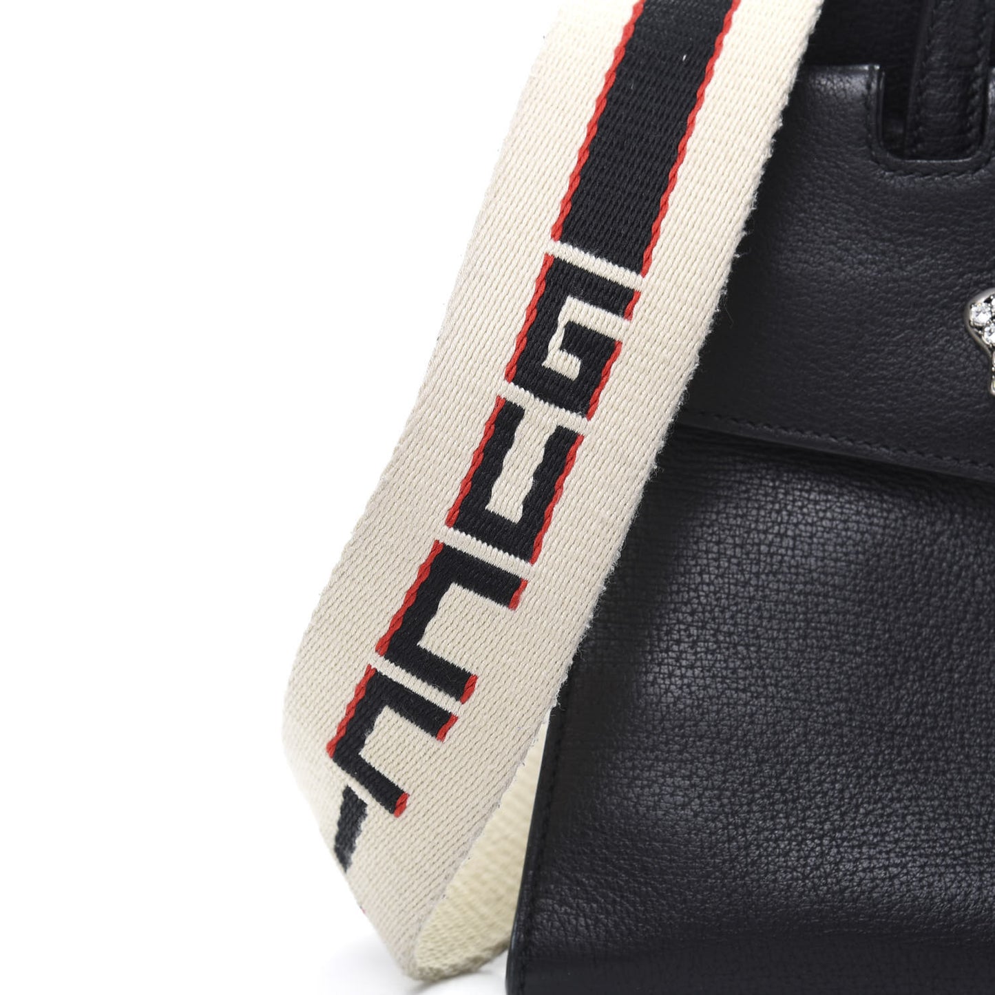 Grained Calfskin Web Crystal Butterfly Stripe Medium Totem Top Handle Bag Black