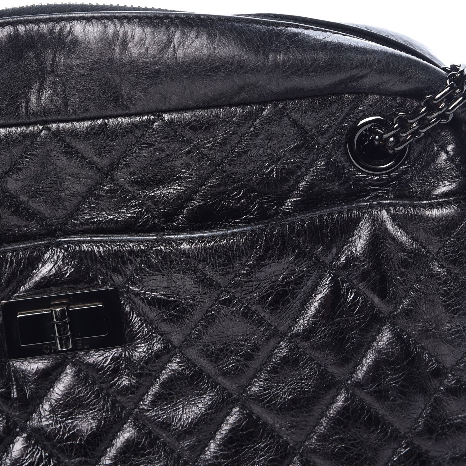 Chanel Metallic Aged Calfskin Quilted Medium Reissue Camera Case Black 8 of 15