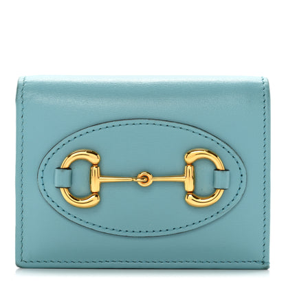 Gucci Boarded Plutone Calfskin Horsebit 1955 Card Case Wallet Dusty Azure 1 of 14