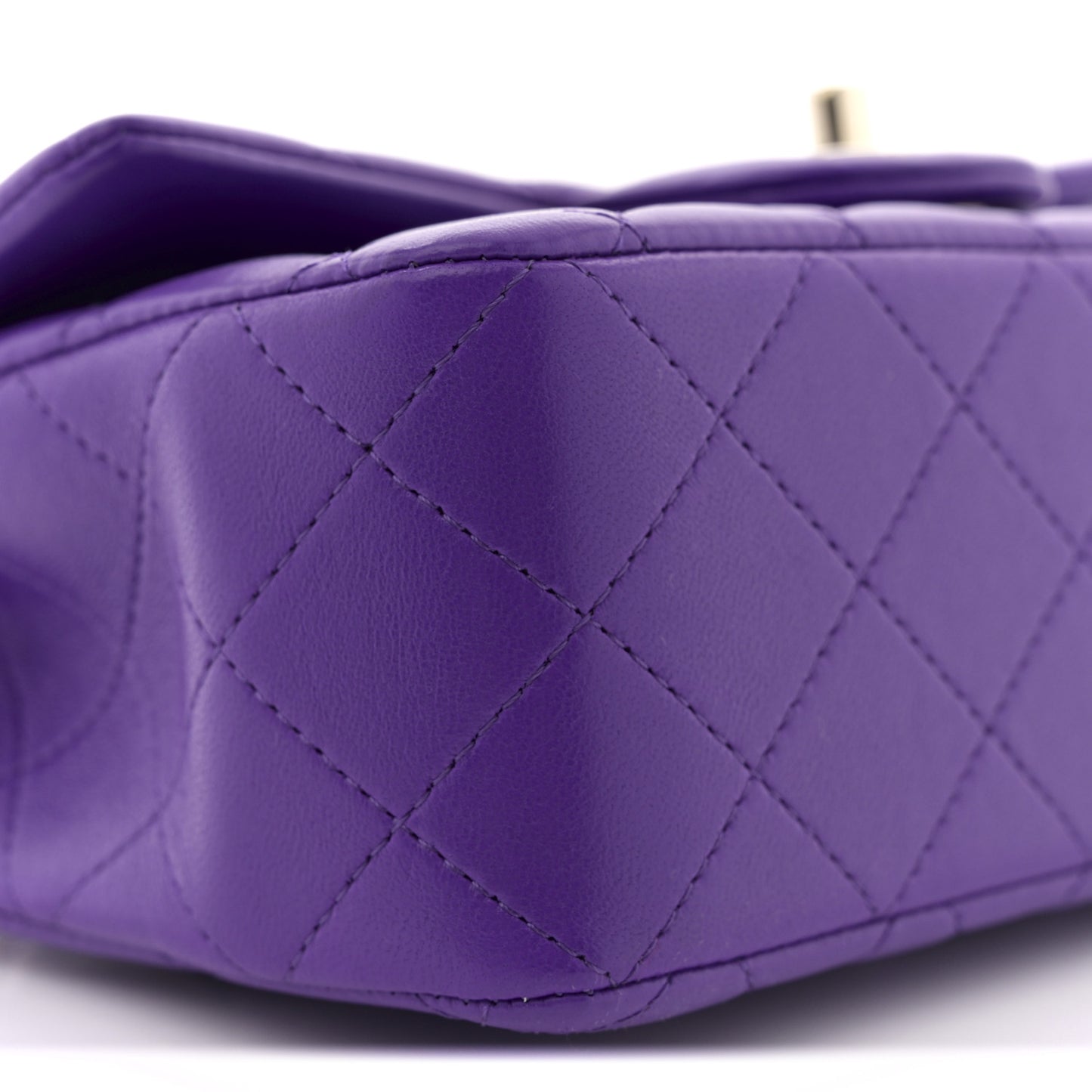 Lambskin Quilted Mini Top Handle Rectangular Flap Dark Purple