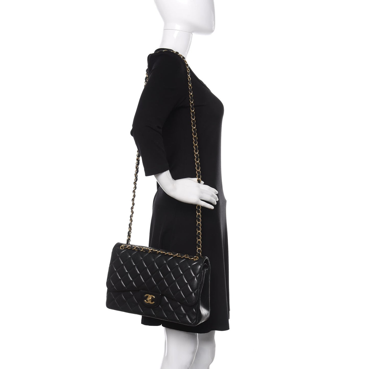 Lambskin Quilted Jumbo Double Flap Black
