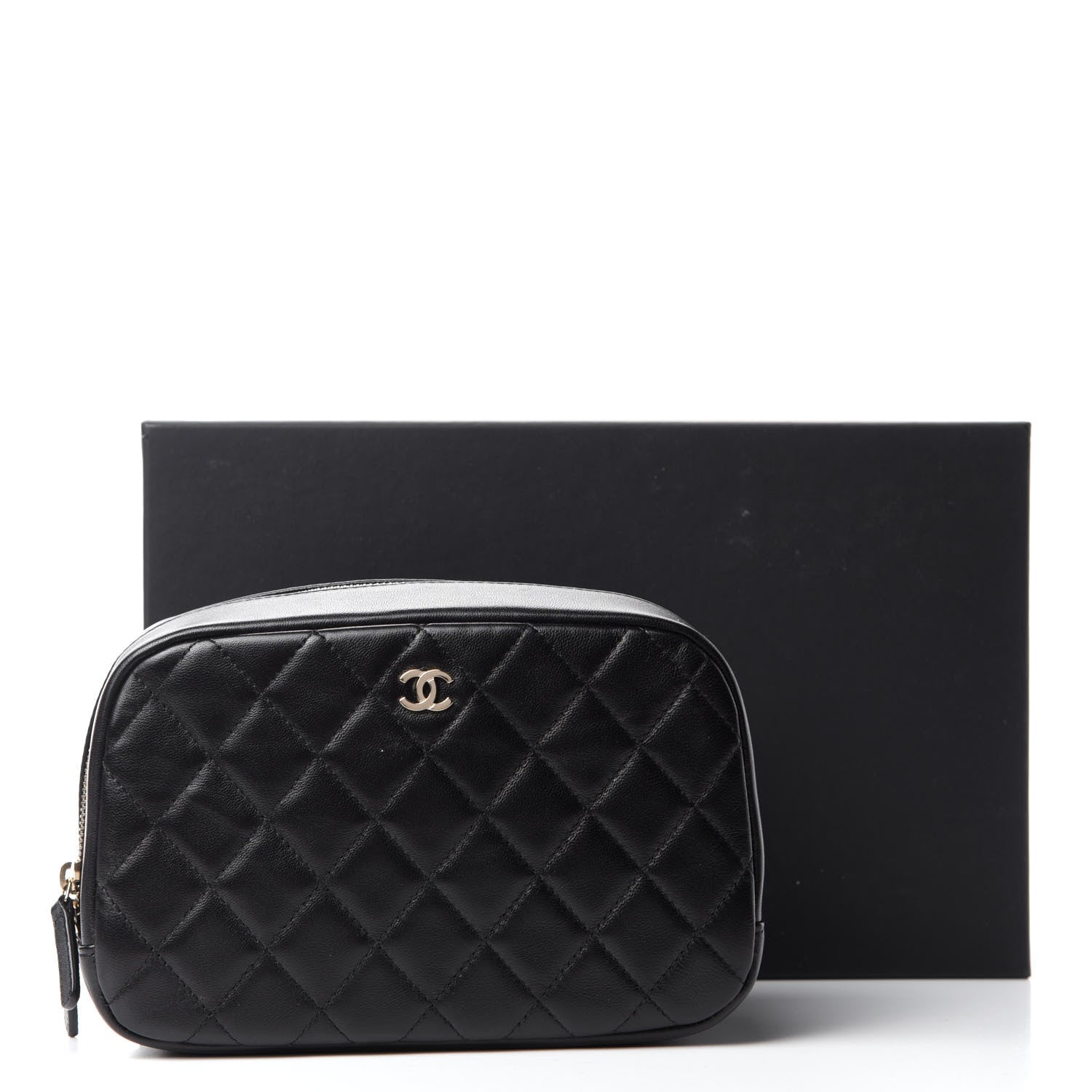 Chanel Lambskin Quilted Medium Curvy Pouch Cosmetic Case Black 11 of 11