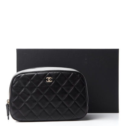 Chanel Lambskin Quilted Medium Curvy Pouch Cosmetic Case Black 11 of 11