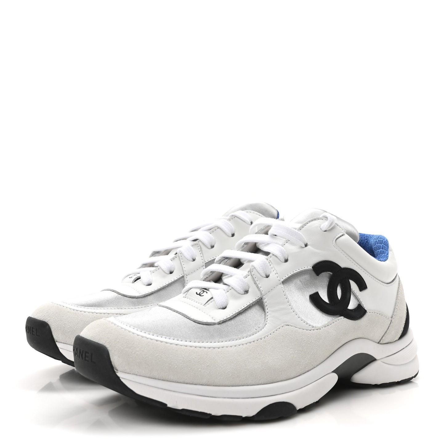 Calfskin Fabric Sneakers 40.5 White Silver Fluo Blue