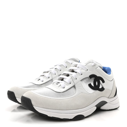 Chanel Calfskin Fabric Sneakers 40.5 White Silver Fluo Blue 4 of 9