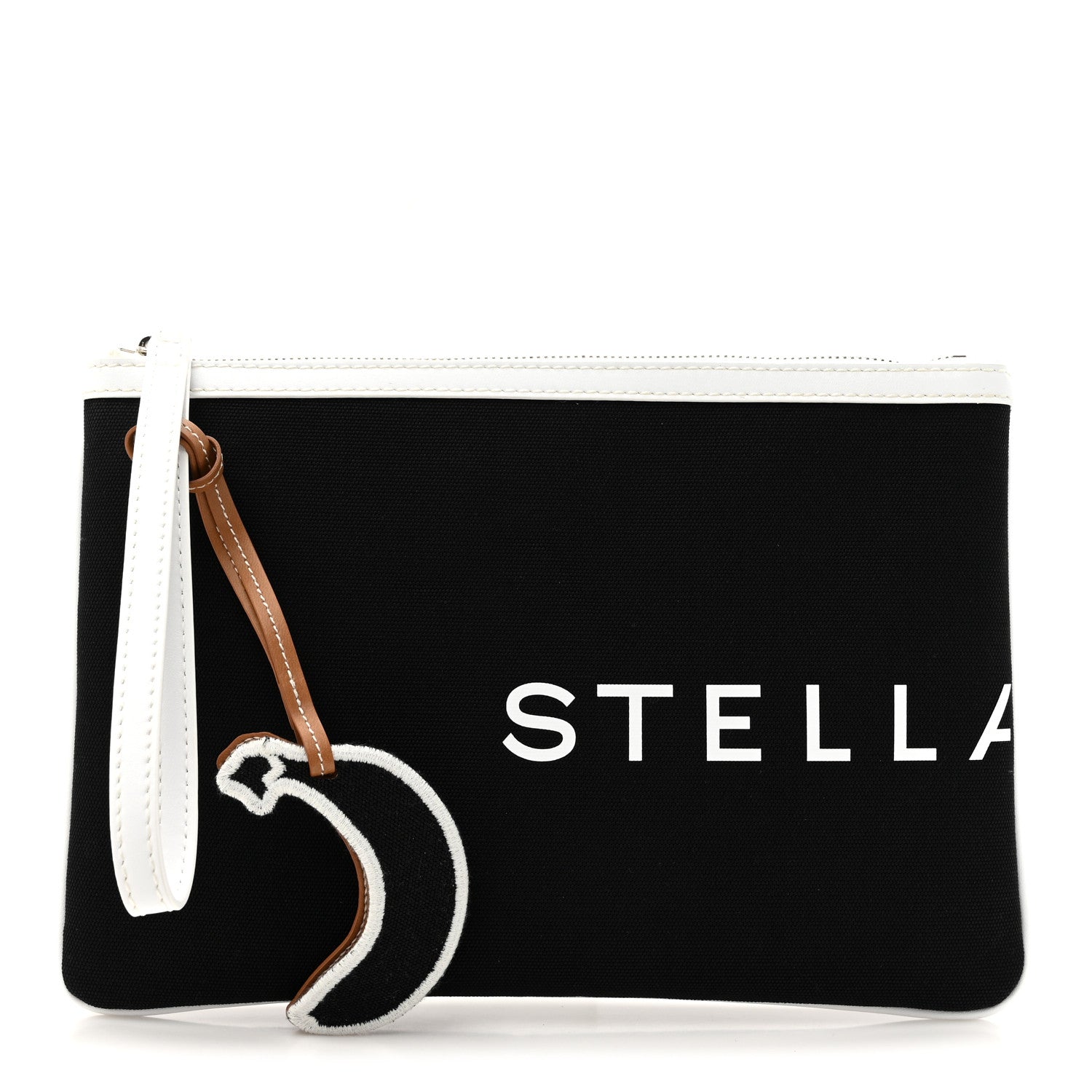 Stella McCartney Bananatex Fabric Logo Clutch Black White 1757291