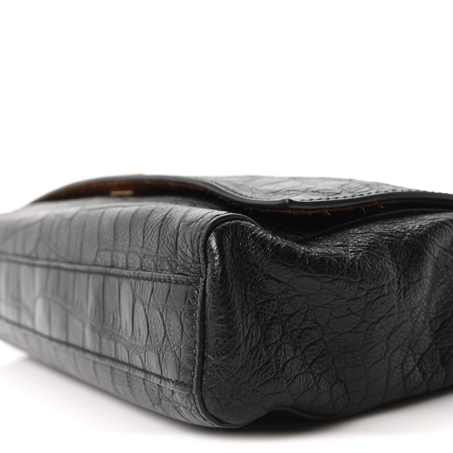 Saint Laurent Calfskin Crocodile Embossed Suede Medium Reversible Monogram Kate Satchel Military Taupe 10 of 10