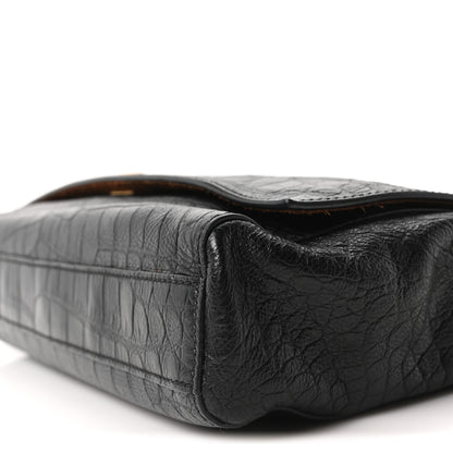 Saint Laurent Calfskin Crocodile Embossed Suede Medium Reversible Monogram Kate Satchel Military Taupe 10 of 10