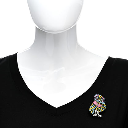 Chanel Resin Crystal Owl CC Brooch Blue Yellow Golden 2 of 4