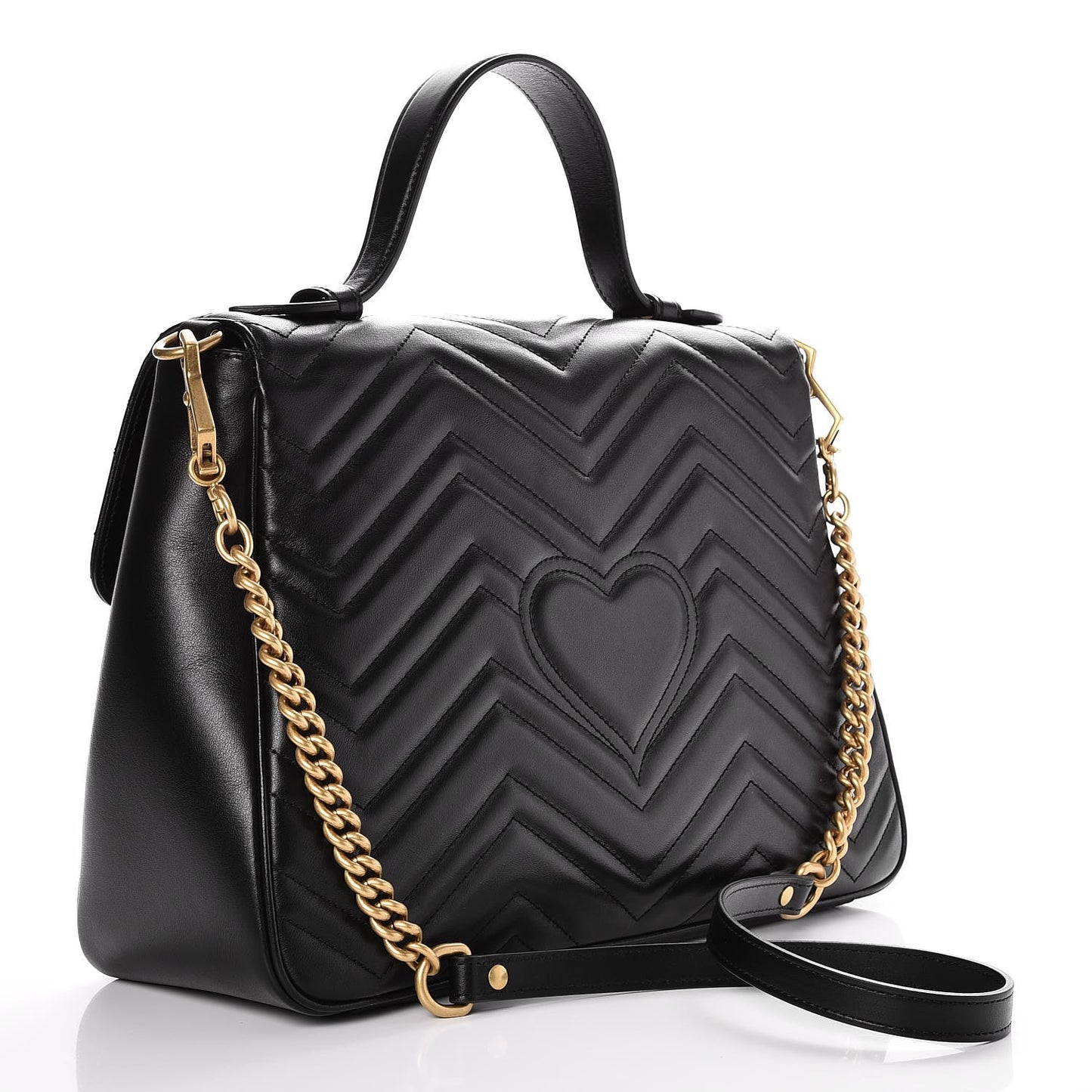 Calfskin Matelasse Medium GG Marmont Top Handle Shoulder Bag Black