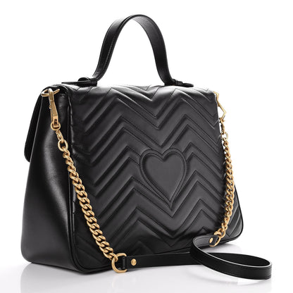 Gucci Calfskin Matelasse Medium GG Marmont Top Handle Shoulder Bag Black 4 of 10