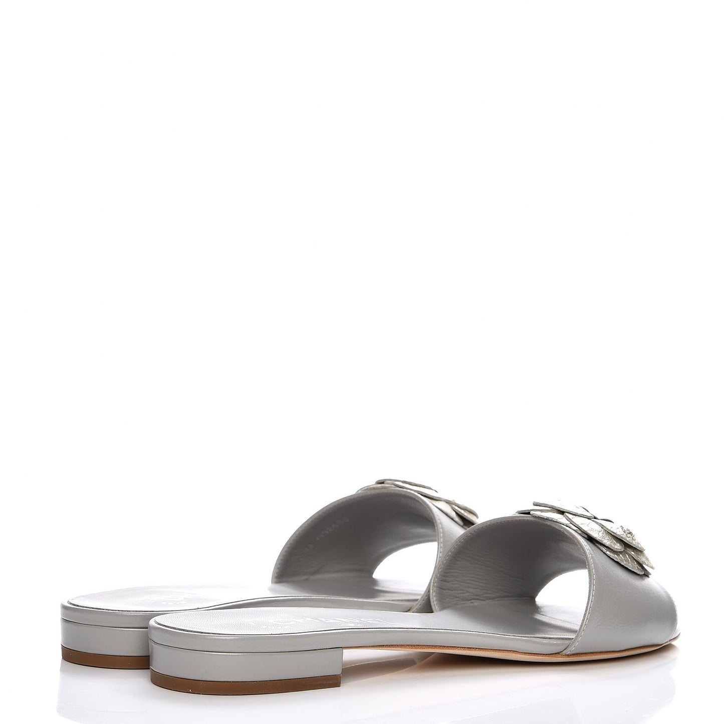 Calfskin Python Camellia Sandal Mules 38.5 Grey Silver