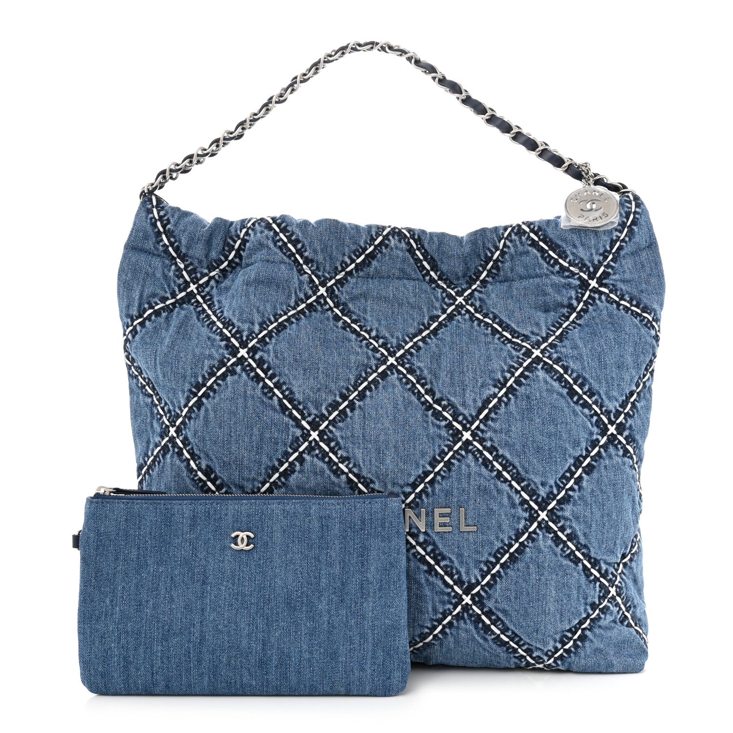 Chanel Stitched Denim Quilted Chanel 22 Blue 1 of 11