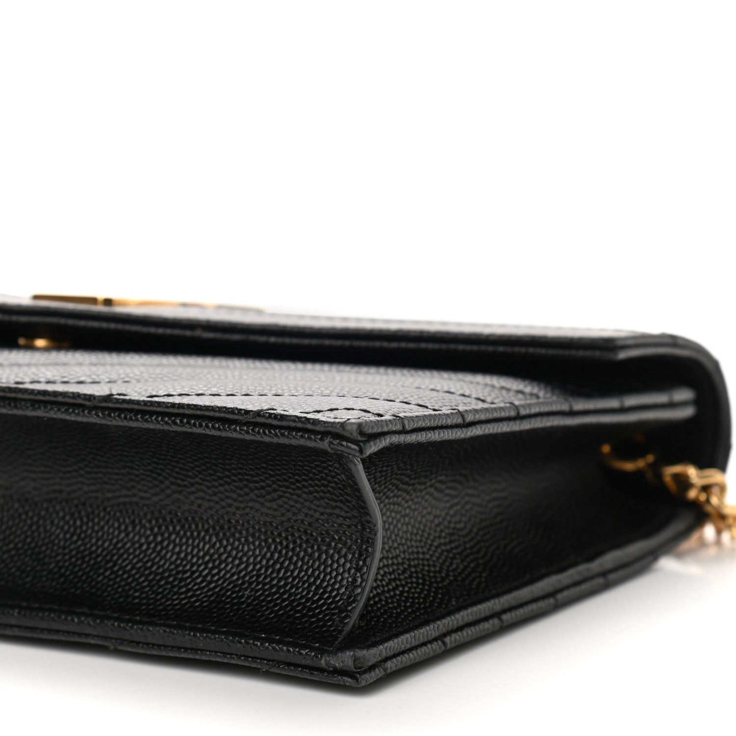 Saint Laurent Grain De Poudre Matelasse Chevron Monogram Envelope Chain Wallet Black 10 of 10