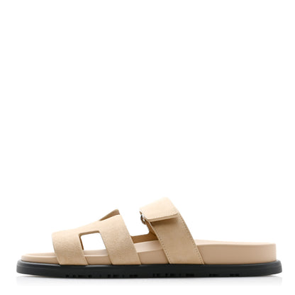 Hermes Suede Goatskin Womens Chypre Sandals 37 Beige Argile 1 of 9