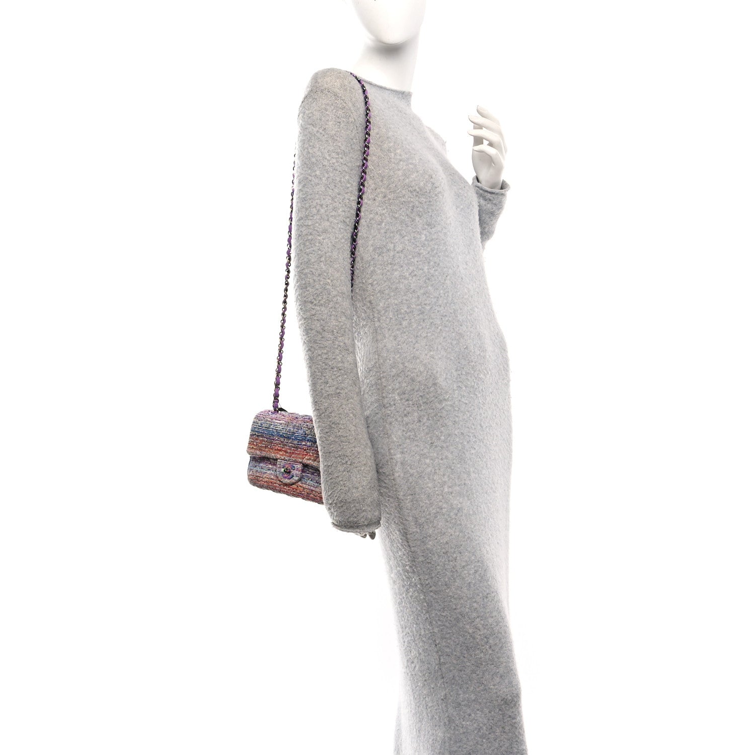 Chanel Tweed Quilted Mini Rectangular Flap Blue Pink Orange 2 of 11