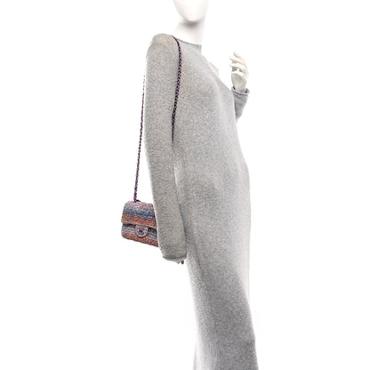 Chanel Tweed Quilted Mini Rectangular Flap Blue Pink Orange 2 of 11