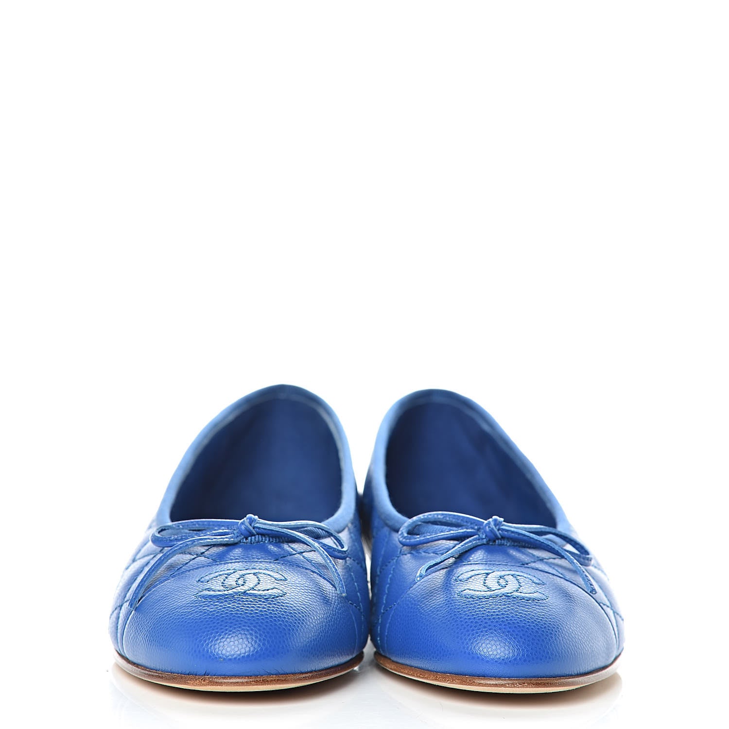 Chanel Caviar Quilted CC Cap Toe Ballerina Flats 38 Bright Blue 2 of 10