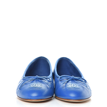 Chanel Caviar Quilted CC Cap Toe Ballerina Flats 38 Bright Blue 2 of 10