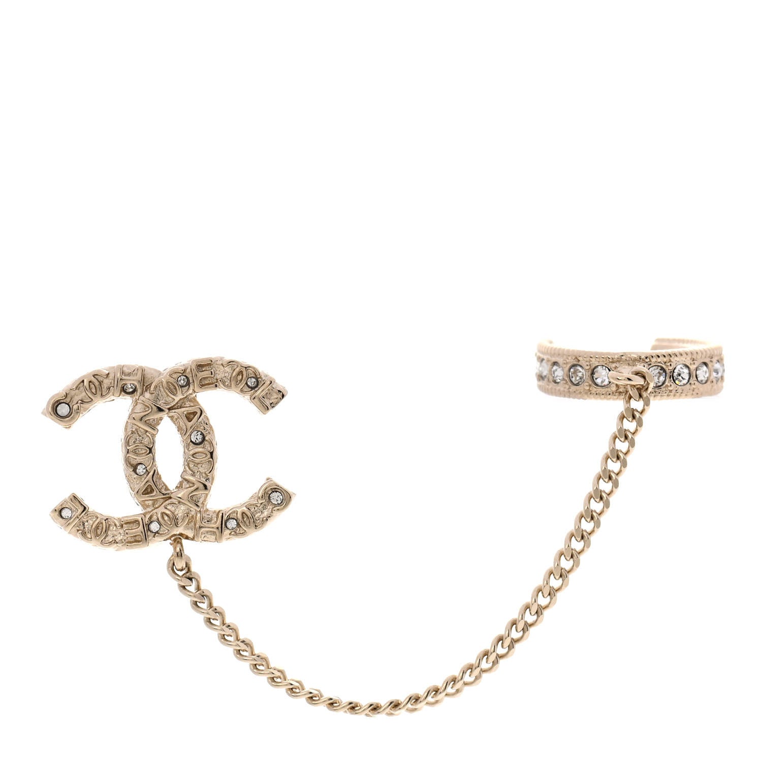 Chanel Crystal CC Cuff Single Earring Gold 1 of 5