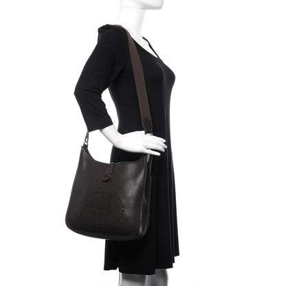 Hermes Taurillon Clemence Evelyne II PM Chocolate 2 of 10