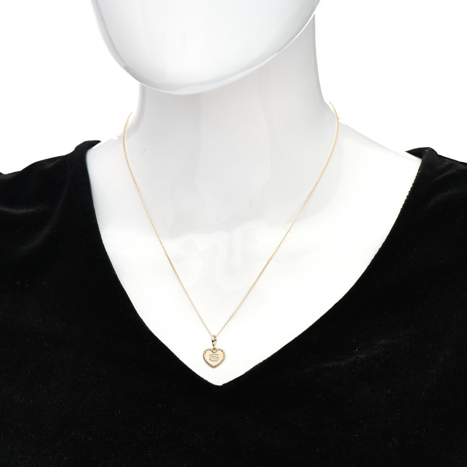 David Yurman 18K Yellow Gold Diamond Initial S Charm Necklace 2 of 5