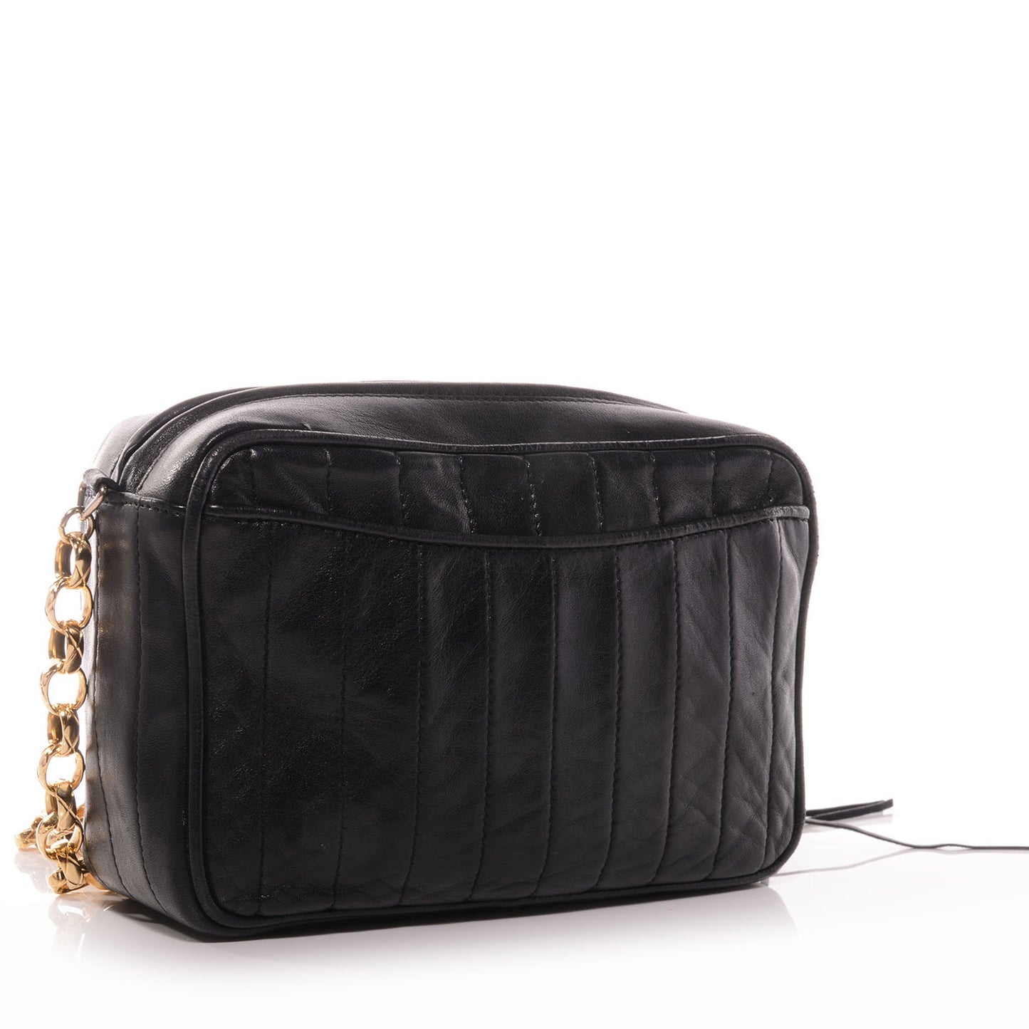 Lambskin Vertical Quilted Tassel Camera Case Black