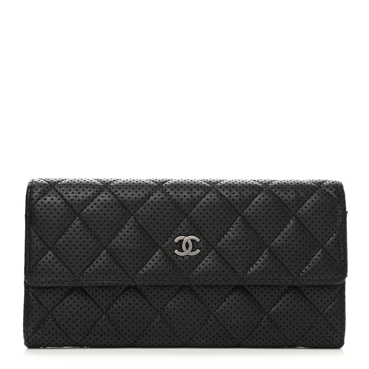Chanel Perforated Lambskin Quilted Large Gusset Flap Wallet Black 1 of 10