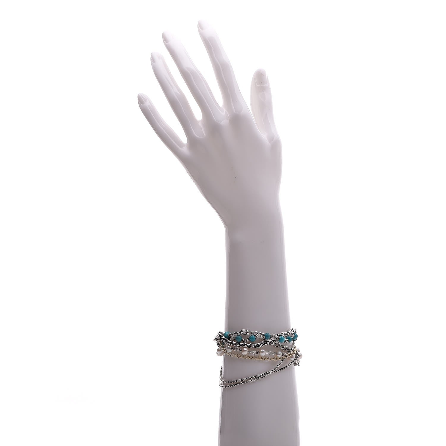 David Yurman Sterling Silver 18K Yellow Gold Turquoise Pearl Multi Strand Bracelet 2 of 6
